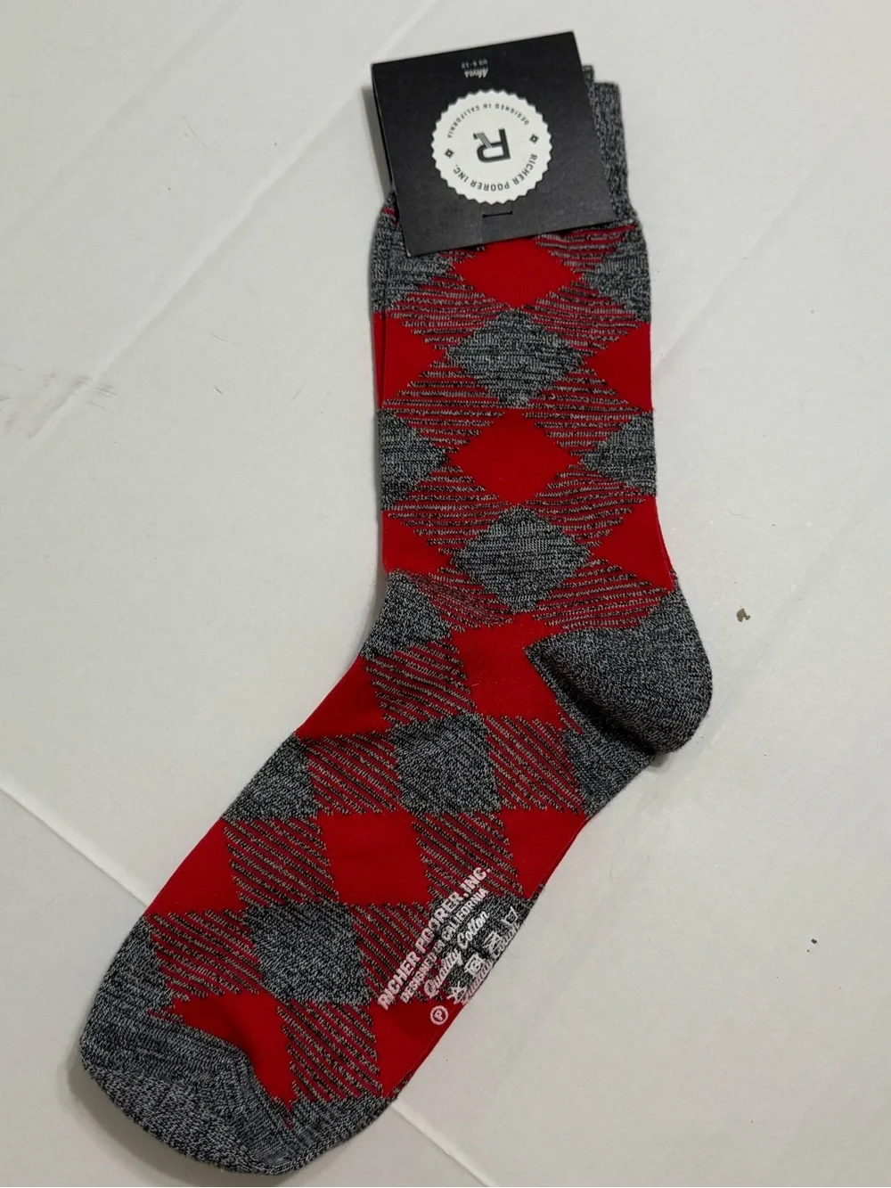 Richer Poorer Red and Gray Argyle Dress Socks